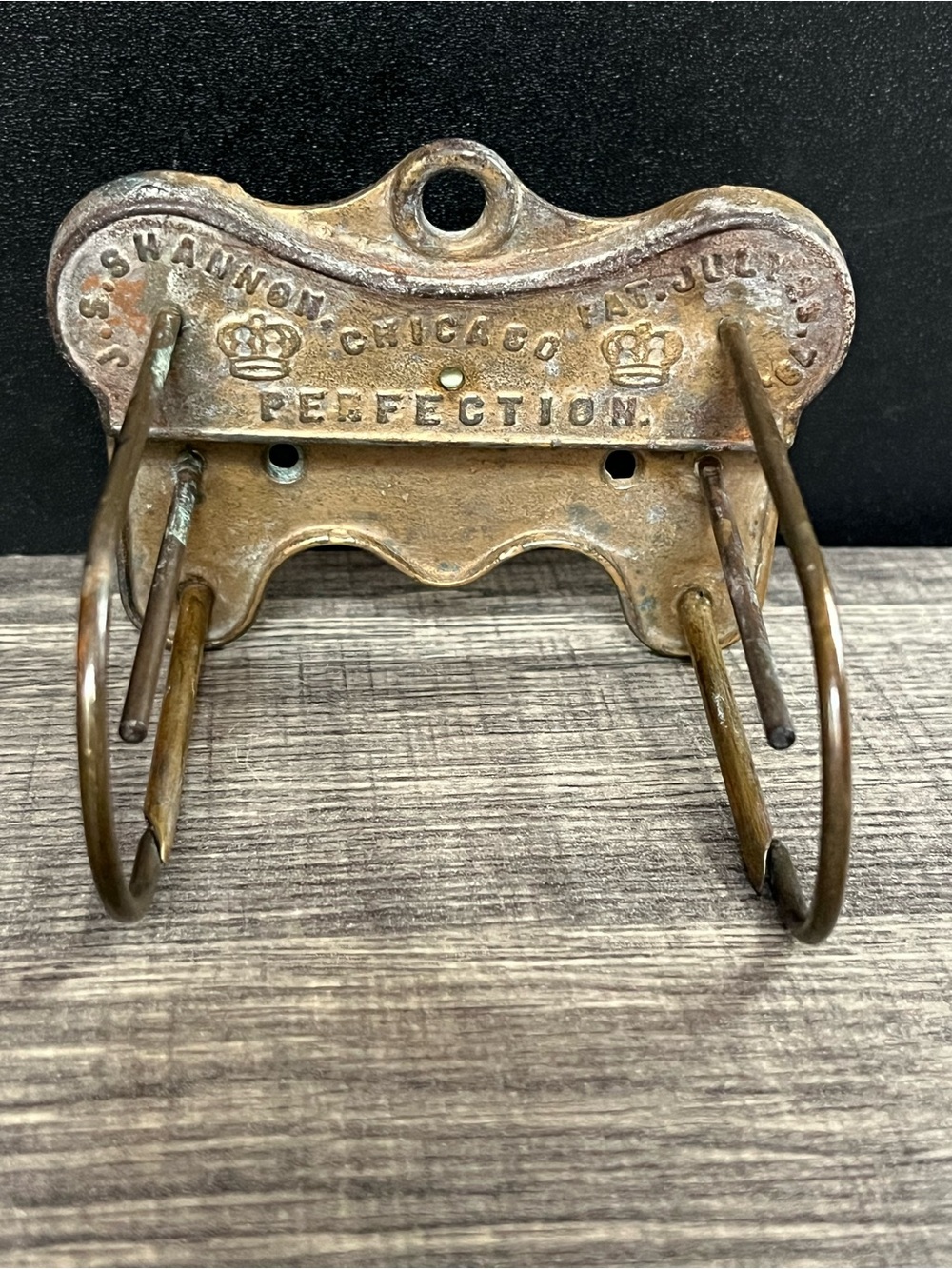 JS SHANNON antique perfection receipt hook/holder. All parts functional. Cast.